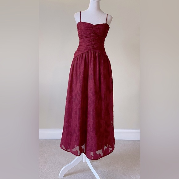 Lost +Wander EUC Celestial Glow Metallic Stripe Cocktail Dress in Maroon Size M - Picture 5 of 11
